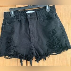 KanCan Black Distressed Jean Shorts Frayed Hem Sz L